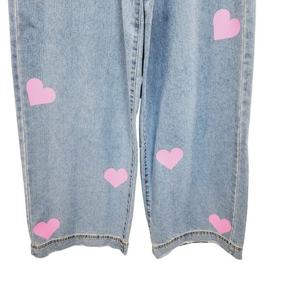 Love For Humanity Womens High-Rise Wide-Leg Jeans Pink Heart Accents Size 7/ 28 - Picture 4 of 15